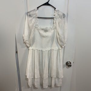 Arula White Smocked Floral Puff Sleeve Bridal shower graduation dress A 1X